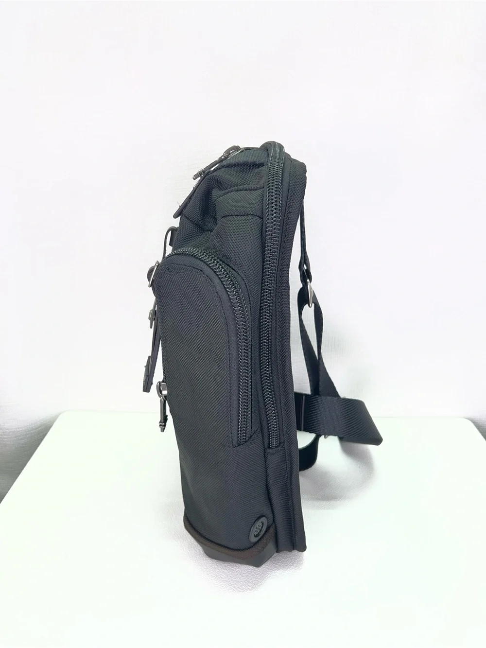 TUMI Alpha Bravo Monterey Men's Sling Bag Black Nylon with Brown Leather Accents
